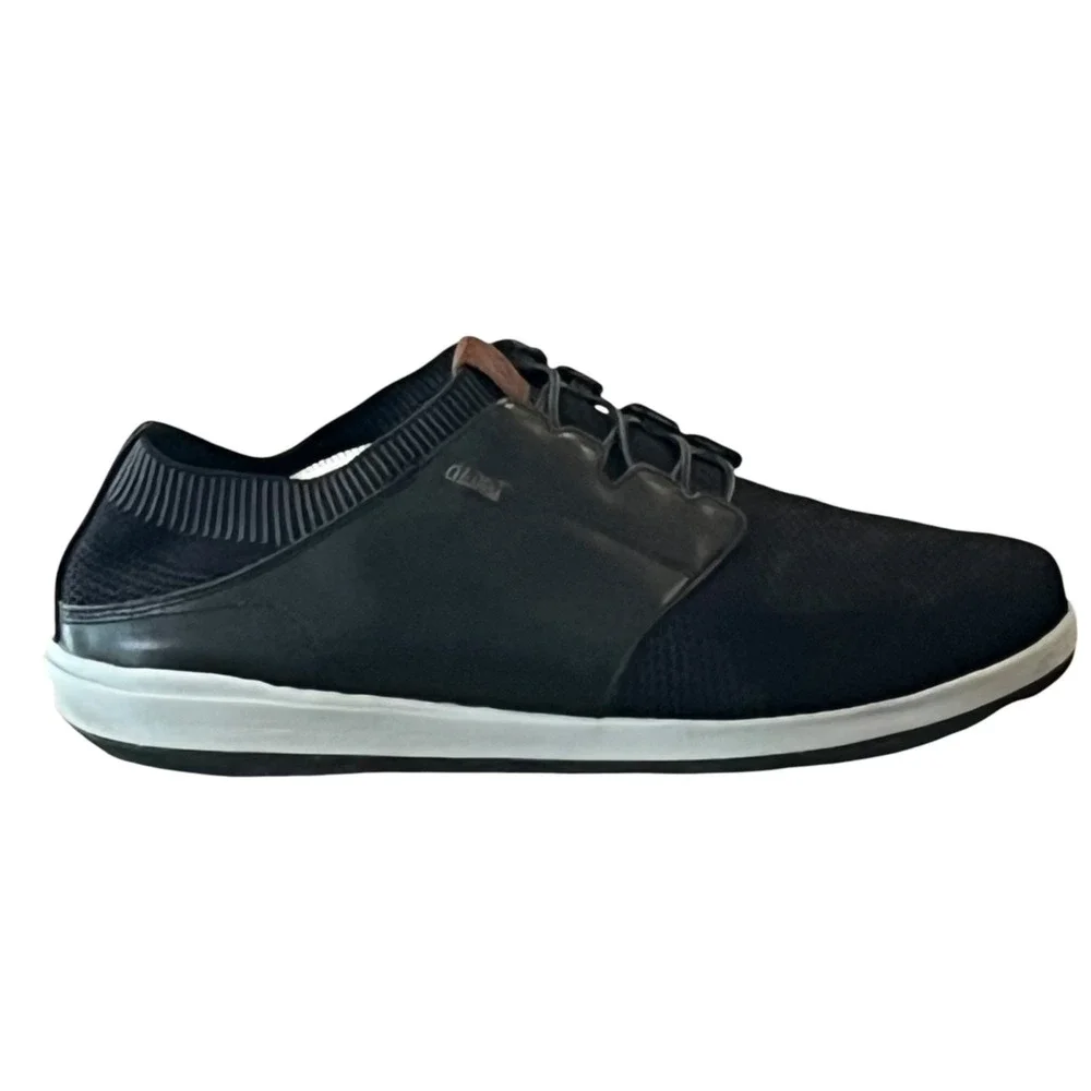 Olukai Makia Ulana Sneakers Mens 13 Black Knit Leather Slip On Comfort